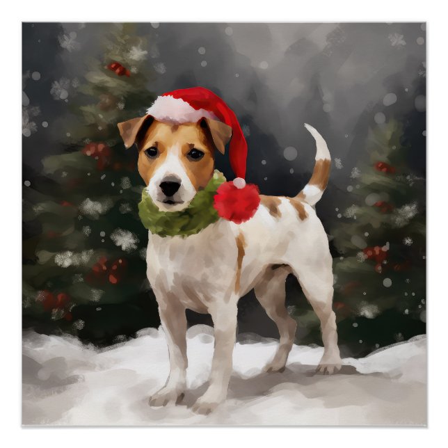 Jack Russell Dog in Schnee Weihnachten Poster (Vorderseite)