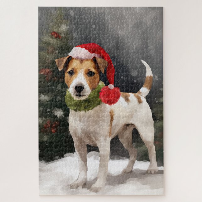 Jack Russell Dog in Schnee Weihnachten Puzzle (Vertikal)