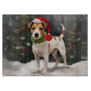 Jack Russell Dog in Schnee Weihnachten Schneidebrett