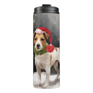 Jack Russell Dog in Schnee Weihnachten Thermosbecher