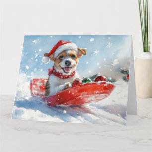 Jack Russell Dog in Sledge Let it Schnee Weihnacht Karte