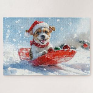 Jack Russell Dog in Sledge Let it Schnee Weihnacht Puzzle