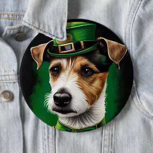 Jack Russell Dog in St. Patrick's Day Dress Button
