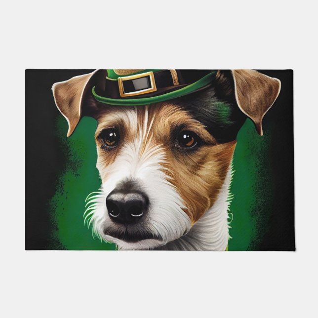 Jack Russell Dog in St. Patrick's Day Dress Fußmatte (Vorderseite)