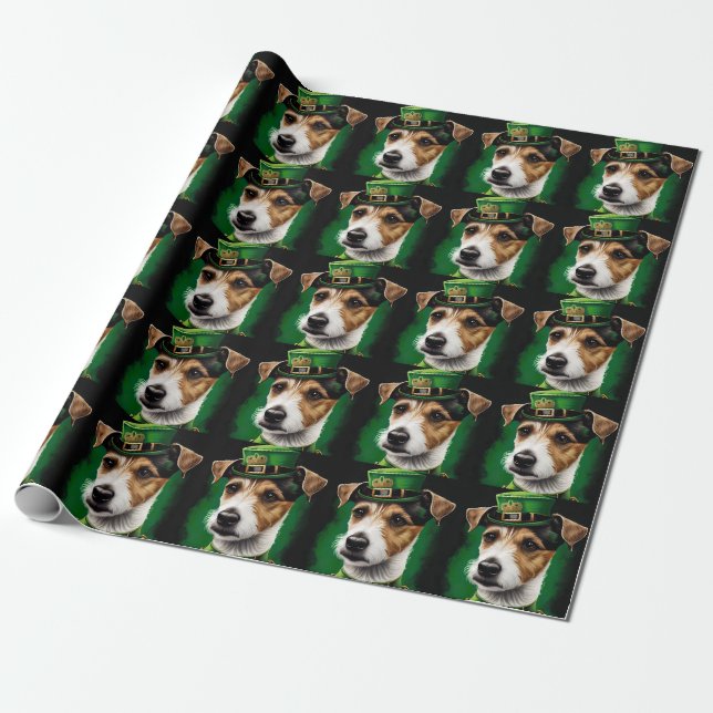 Jack Russell Dog in St. Patrick's Day Dress Geschenkpapier (Ungerollt)