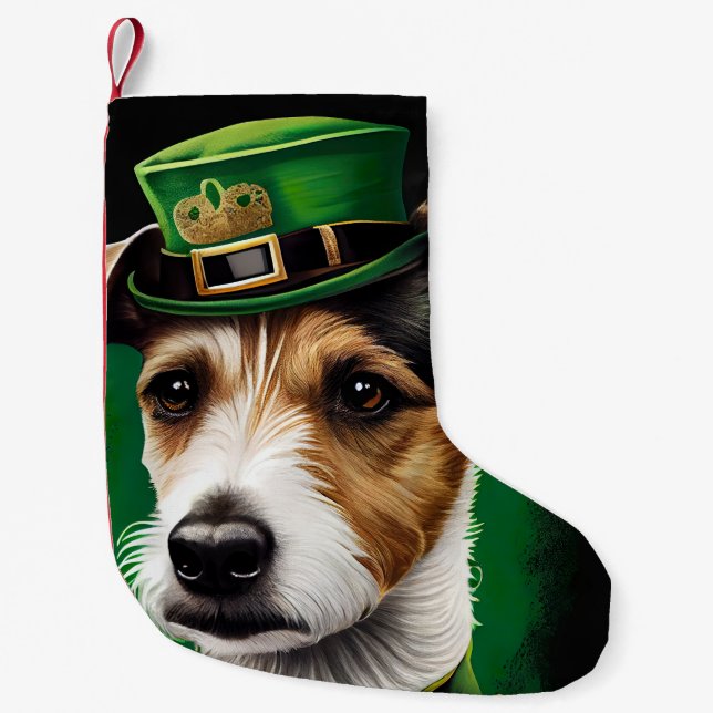 Jack Russell Dog in St. Patrick's Day Dress Kleiner Weihnachtsstrumpf (Vorderseite)