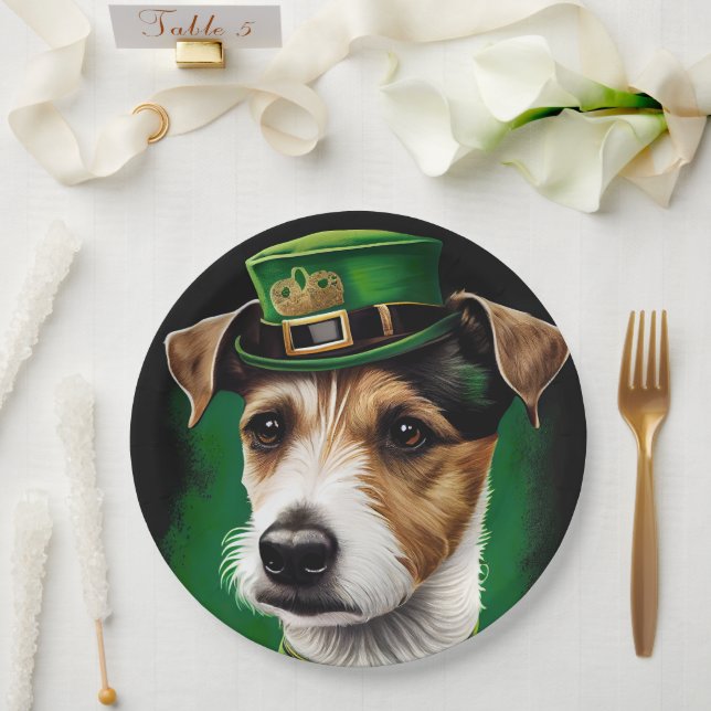 Jack Russell Dog in St. Patrick's Day Dress Pappteller (Hochzeit)