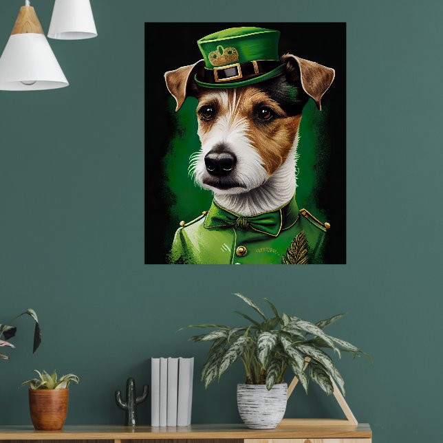 Jack Russell Dog in St. Patrick's Day Dress Poster (Wohnzimmer 1)