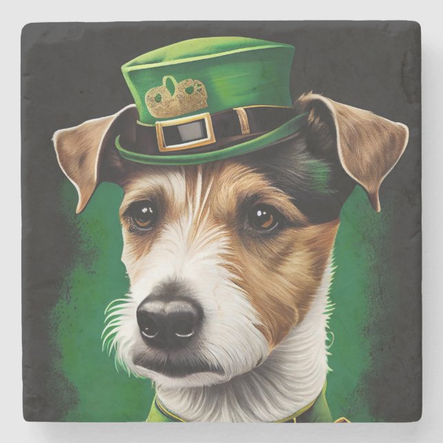 Jack Russell Dog in St. Patrick's Day Dress Steinuntersetzer (Vorderseite)