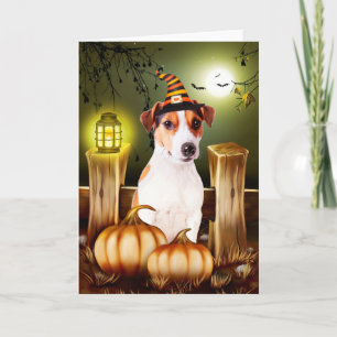 Jack Russell Dog mit Hexenhut Halloween-Geschenkid Karte