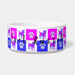 Jack Russell Dog & Paw Hot Pink & Blue Pet Bowl Napf