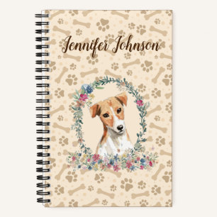 Jack Russell Dog Paw Print & Floral Niedlich Notizbuch