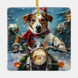 Jack Russell Dog Riding Motorrad Weihnachten Keramikornament