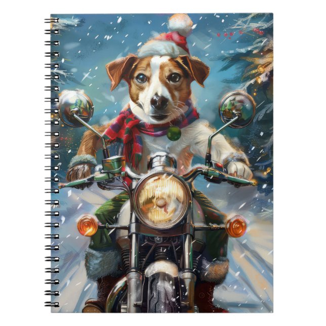 Jack Russell Dog Riding Motorrad Weihnachten Notizblock (Vorderseite)