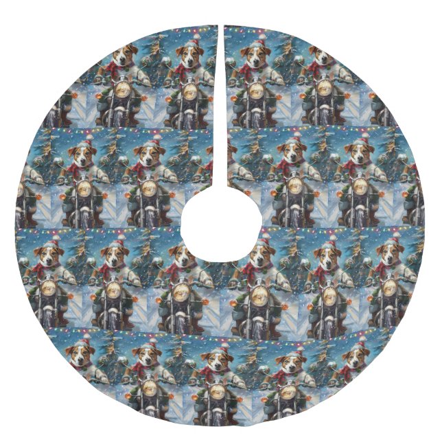 Jack Russell Dog Riding Motorrad Weihnachten Polyester Weihnachtsbaumdecke (Vorderseite)