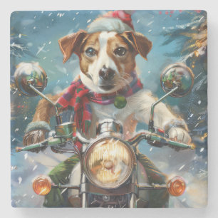 Jack Russell Dog Riding Motorrad Weihnachten Steinuntersetzer