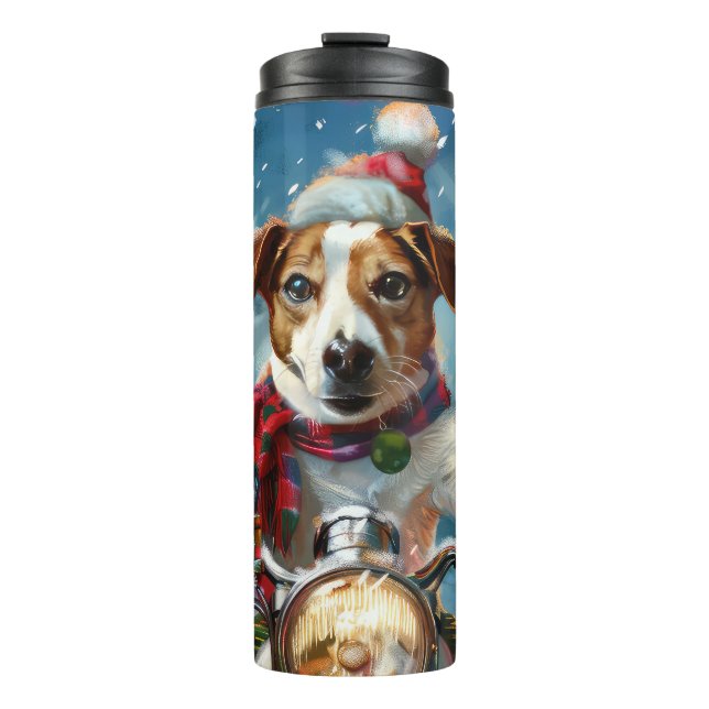 Jack Russell Dog Riding Motorrad Weihnachten Thermosbecher (Vorderseite)