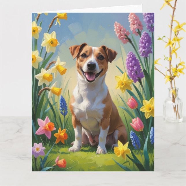 Jack Russell Dog Spring Flowers Malerei Karte (Gelbe Blume)