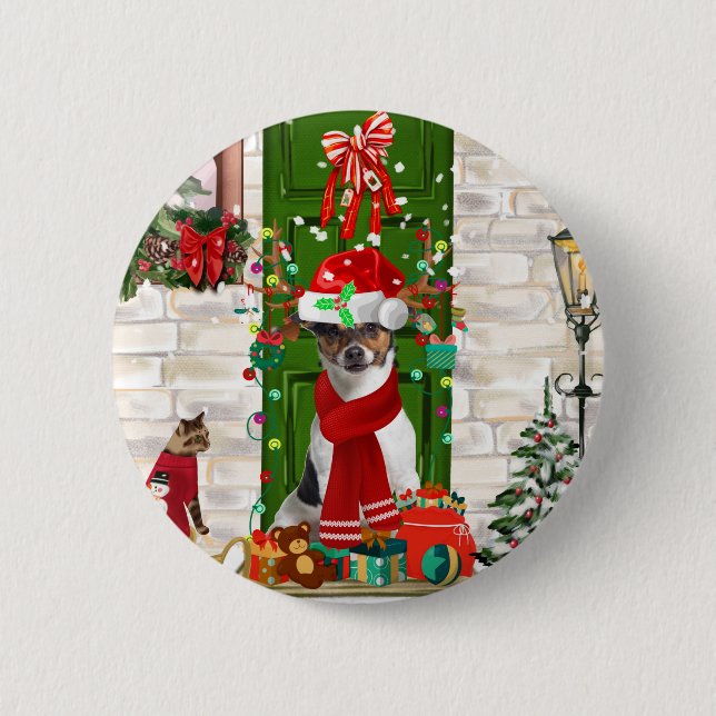 Jack Russell Dog Weihnachten Button (Vorderseite)
