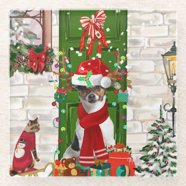 Jack Russell Dog Weihnachten Glasuntersetzer (Vorderseite)