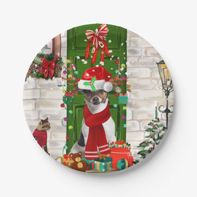 Jack Russell Dog Weihnachten Pappteller (Vorderseite)
