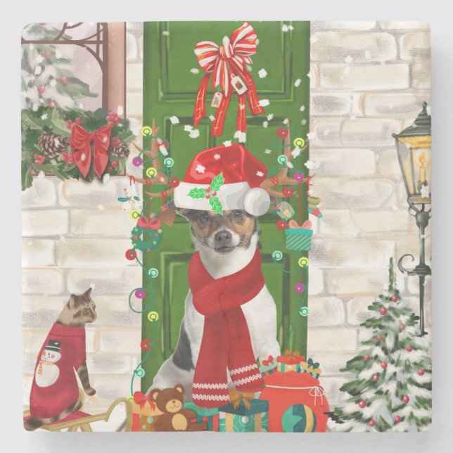 Jack Russell Dog Weihnachten Steinuntersetzer (Vorderseite)