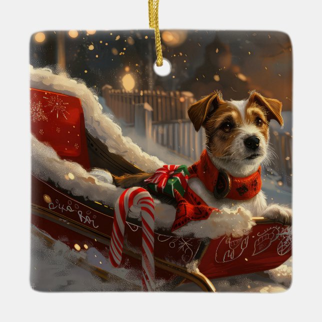 Jack Russell Dog Weihnachtsfest Keramikornament (Vorderseite)