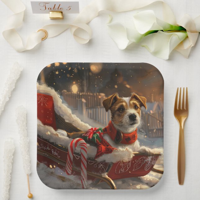 Jack Russell Dog Weihnachtsfest Pappteller (Hochzeit)