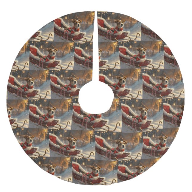 Jack Russell Dog Weihnachtsfest Polyester Weihnachtsbaumdecke (Vorderseite)