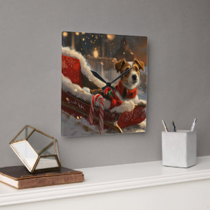 Jack Russell Dog Weihnachtsfest Quadratische Wanduhr