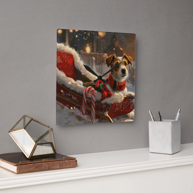 Jack Russell Dog Weihnachtsfest Quadratische Wanduhr (Büro)