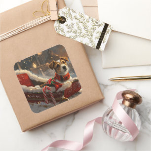 Jack Russell Dog Weihnachtsfest Quadratischer Aufkleber