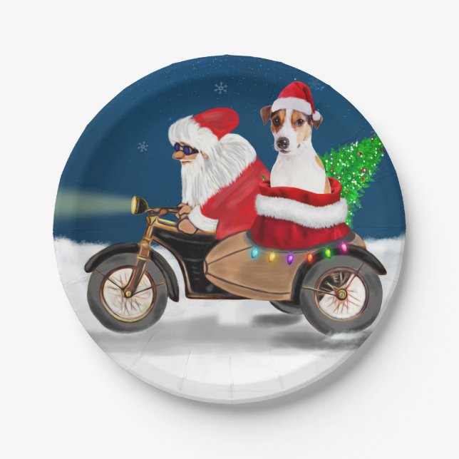 Jack Russell Dog Weihnachtsmann Claus Pappteller (Vorderseite)