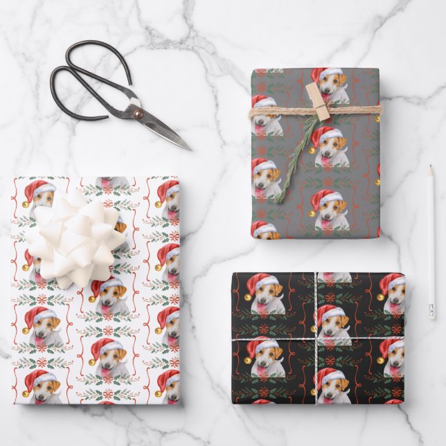 Jack Russell Dog Weihnachtswrapping Paper Sheets Geschenkpapier Set (Vorderseite)