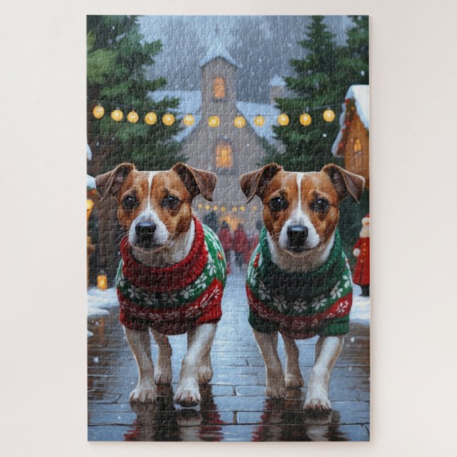 Jack Russell Dogs Christmas Snow Holiday Puzzle (Vertikal)