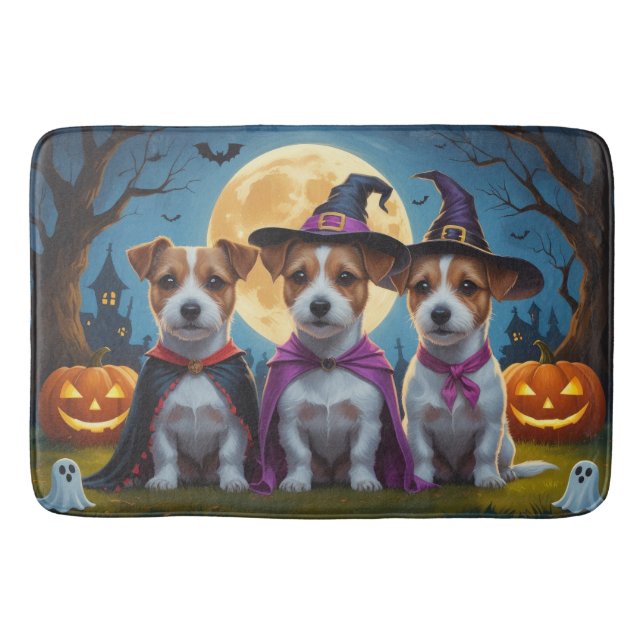 Jack Russell Dogs Pumpkin Halloween Funny Badematte (Vorderseite)