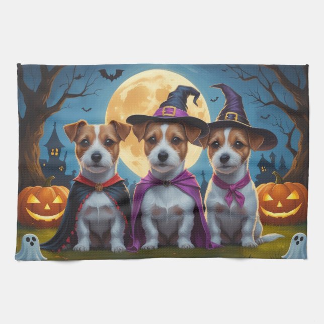 Jack Russell Dogs Pumpkin Halloween Funny Geschirrtuch (Horizontal)