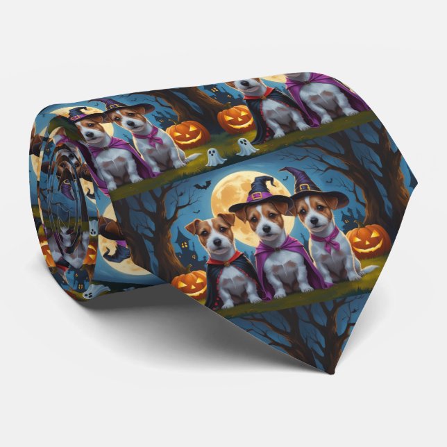 Jack Russell Dogs Pumpkin Halloween Funny Krawatte (Gerollt)
