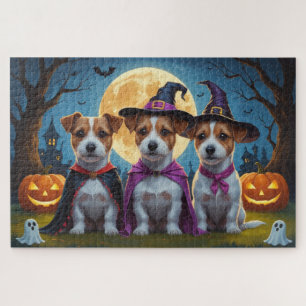 Jack Russell Dogs Pumpkin Halloween Funny Puzzle