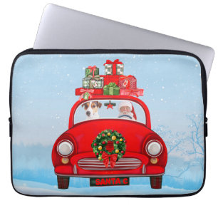 Jack Russell fährt mit dem Weihnachtsmann in Auto Laptopschutzhülle