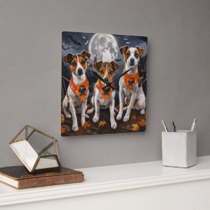 Jack Russell Halloween Gruselig Quadratische Wanduhr