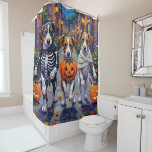 Jack Russell Halloween-Kostüme beim Trick-or-Treat Duschvorhang