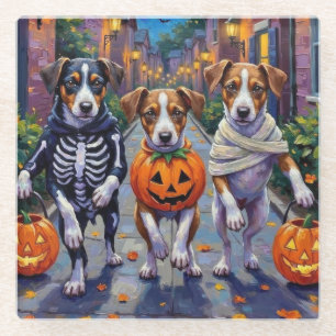 Jack Russell Halloween-Kostüme beim Trick-or-Treat Glasuntersetzer