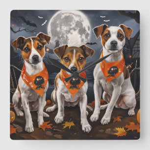Jack Russell Halloween Spooky Quadratische Wanduhr