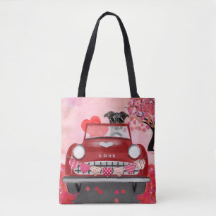 Jack Russell Hund Auto mit Herzen Valentinstag