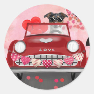 Jack-Russell-Hund fährt Auto Valentinstag Runder Aufkleber