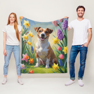 Jack-Russell-Hund-Frühlingsblumen-Malerei Fleecedecke