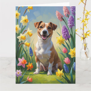 Jack Russell Hund Frühlingsblumen Malerei Karte