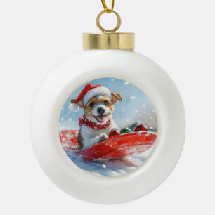 Jack Russell Hund im Schlitten Lass es schneien We Keramik Kugel-Ornament