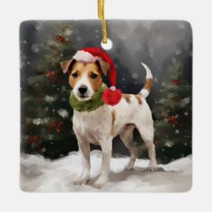 Jack Russell Hund im Schnee Weihnachten Keramikornament